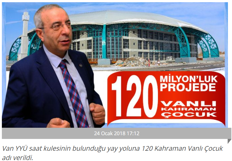 Van Y.Y Üniversitesi 120 milyonluk projede 120 kahraman Vanlı çocuk adı yolu konuldu