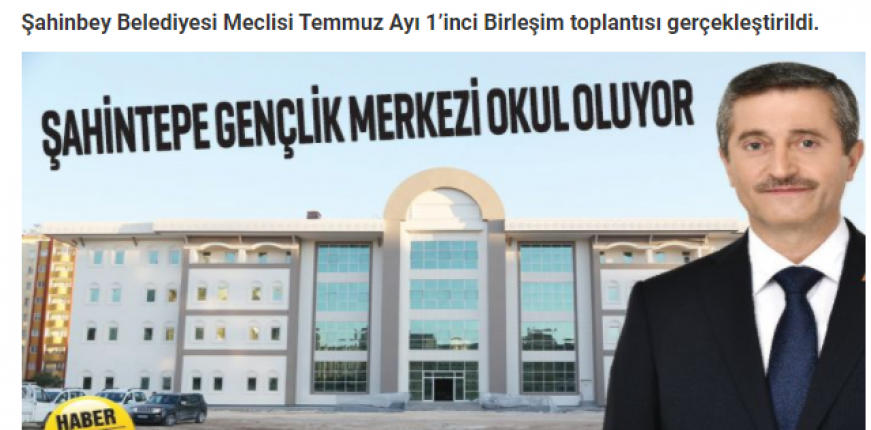 Belediye Başkanı Şahintepe Gençlik Merkezi Okul Olması Teklifi Oy Birliği İle Kabul Edildi.